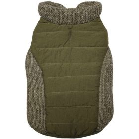 Fashion Pet Sweater Trim Puffy Dog Coat (Color: Olive, size: medium)