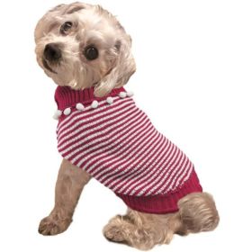 Fashion Pet Pom Pom Stripe Dog Sweater (Color: Raspberry, size: X-Small)