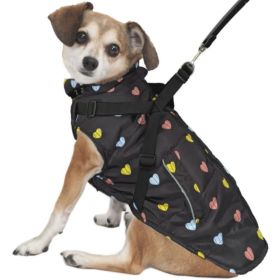 Fashion Pet Puffy Heart Harness Coat (Color: Black, size: medium)