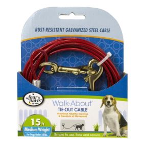 Four Paws Walk-About Tie-Out Cable Medium Weight for Dogs (size: 15' Long - Up to 59 lbs)