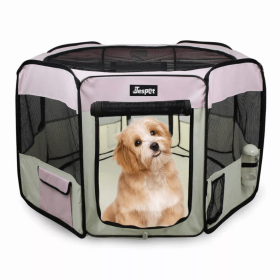 JESPET Pet Dog Playpens 36", 45" & 61" Portable Soft Dog Exercise Pen Kennel with Carry Bag for Puppy Cats Kittens Rabbits, Indoor/Outdoor Use (Color: Pink, size: 61x61x30 Inch)