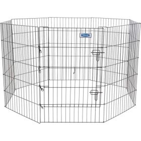 Petmate Exercise Pen Single Door with Snap Hook Design and Ground Stakes for Dogs (Color: Blacl, size: 36" tall)