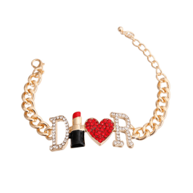 Dior-able Lipstick Gold Dog Necklace (size: medium)