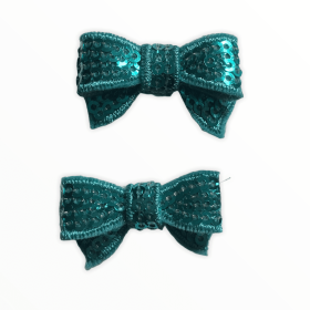 Mini Sequin Hair Bow Clips (Color: Teal, size: )