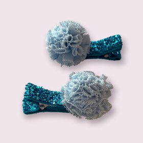 Mini Tulle Pom Pom Dog Hair Barrettes (Color: Blue, size: )