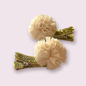 Mini Tulle Pom Pom Dog Hair Barrettes (Color: Cream, size: )