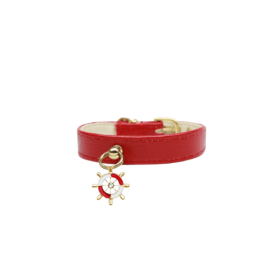 Nautical Dog Charm Collar (Color: Red, size: 14")