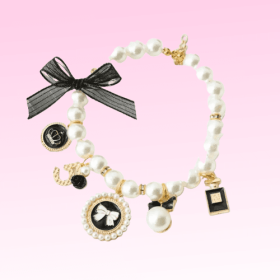 Pearls and Bow Charm Necklace (Color: Black, size: medium)