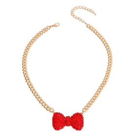 Red Bow Pendant Necklace (size: large)