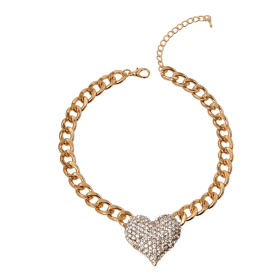 Rhinestone Heart Necklace (Color: Silver, size: )