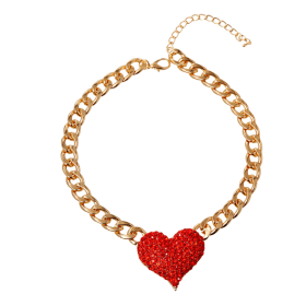 Rhinestone Heart Necklace (Color: Red, size: )