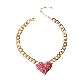 Rhinestone Heart Necklace (Color: Pink, size: )