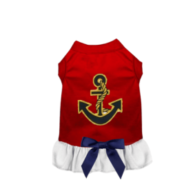 Sailor Girl Dog Dress (Color: Red, size: small)