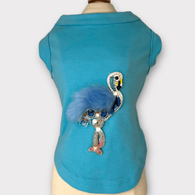 Beaded Fur and Rhinestone Flamingo- Dog Shirt (size: small)