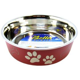 Loving Pets Stainless Steel & Merlot Dish with Rubber Base (Color: Merlot, size: medium)