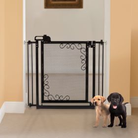 One-Touch Metal Mesh Pet Gate (Color: Black)