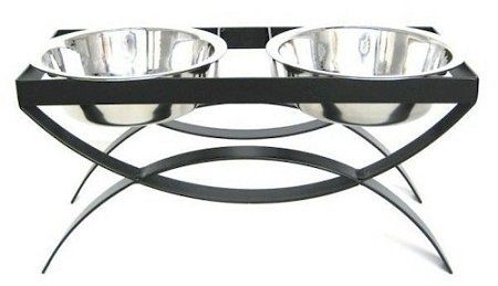 SeeSaw Double Elevated Dog Bowl (Color: Black, size: medium)