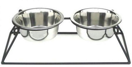 Pyramid Elevated Double Dog Feeder (Color: Black, size: small)